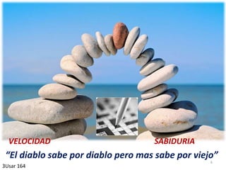 6
3Usar 164
VELOCIDAD SABIDURIA
“El diablo sabe por diablo pero mas sabe por viejo”
 