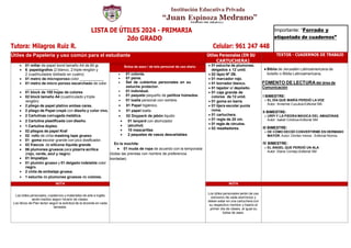 lista de utiles 2024 segundo grado JEM | PDF