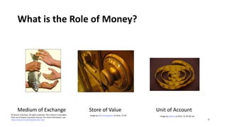 What is the Role of Money?
Medium of Exchange Store of Value Unit of Account
© Source Unknown. All rights reserved. This content is excluded
from our Creative Commons license. For more information, see
Image by Rob Pongsajapan on flickr. CC BY. Image by ajalfaro on flickr. CC BY-NC-SA.
https://ocw.mit.edu/help/faq-fair-use/ 21
 