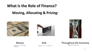 What is the Role of Finance?
Moving, Allocating & Pricing:
Money Throughout the Economy
Image by Jamie on flickr. CC BY.
Image by thomasjphotos on flickr.
CC BY-NC-SA
Risk
Image by Marco Verch. License CC BY
22
 