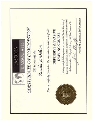 Lasorsa Defensive and Evasive Driving Certificate