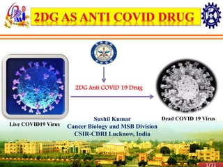 Sushil Kumar
Cancer Biology and MSB Division
CSIR-CDRI Lucknow, India
1/11
2DG Anti COVID 19 Drug
Live COVID19 Virus
Dead COVID 19 Virus
 