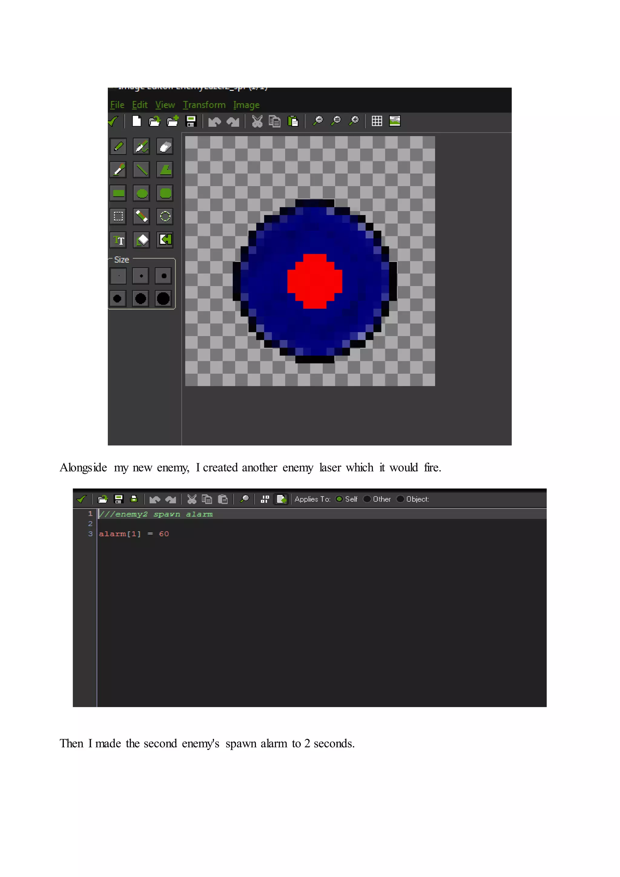 Alongside my new enemy, I created another enemy laser which it would fire. 
Then I made the second enemy's spawn alarm to 2 seconds. 
 