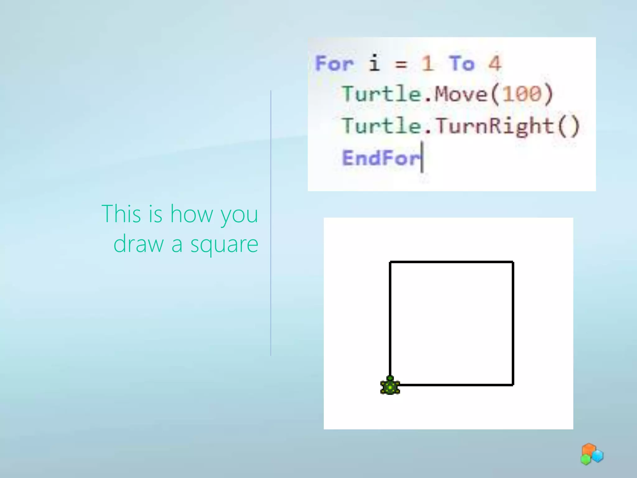 This is how you make a turtle draw a line using code.