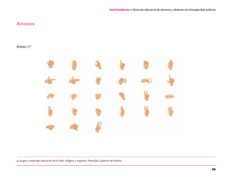 99
Guía-Cuaderno 2: Atención educativa de alumnos y alumnas con discapacidad auditiva
Anexos
Anexo 142
42 Juegos y materiales educativos de la niñez indígena y migrante. Preescolar. Cuaderno del alumno.
 