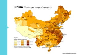 By 2050 estimates say there will be
218,000,000 Christians in China
16% of the population.
10,000 conversions in China every
day.
 