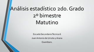 Análisis estadístico 2do. Grado
2º bimestre
Matutino
EscuelaSecundariaTécnica 6
JuanAntonio de Urrutia yArana
Querétaro.
 