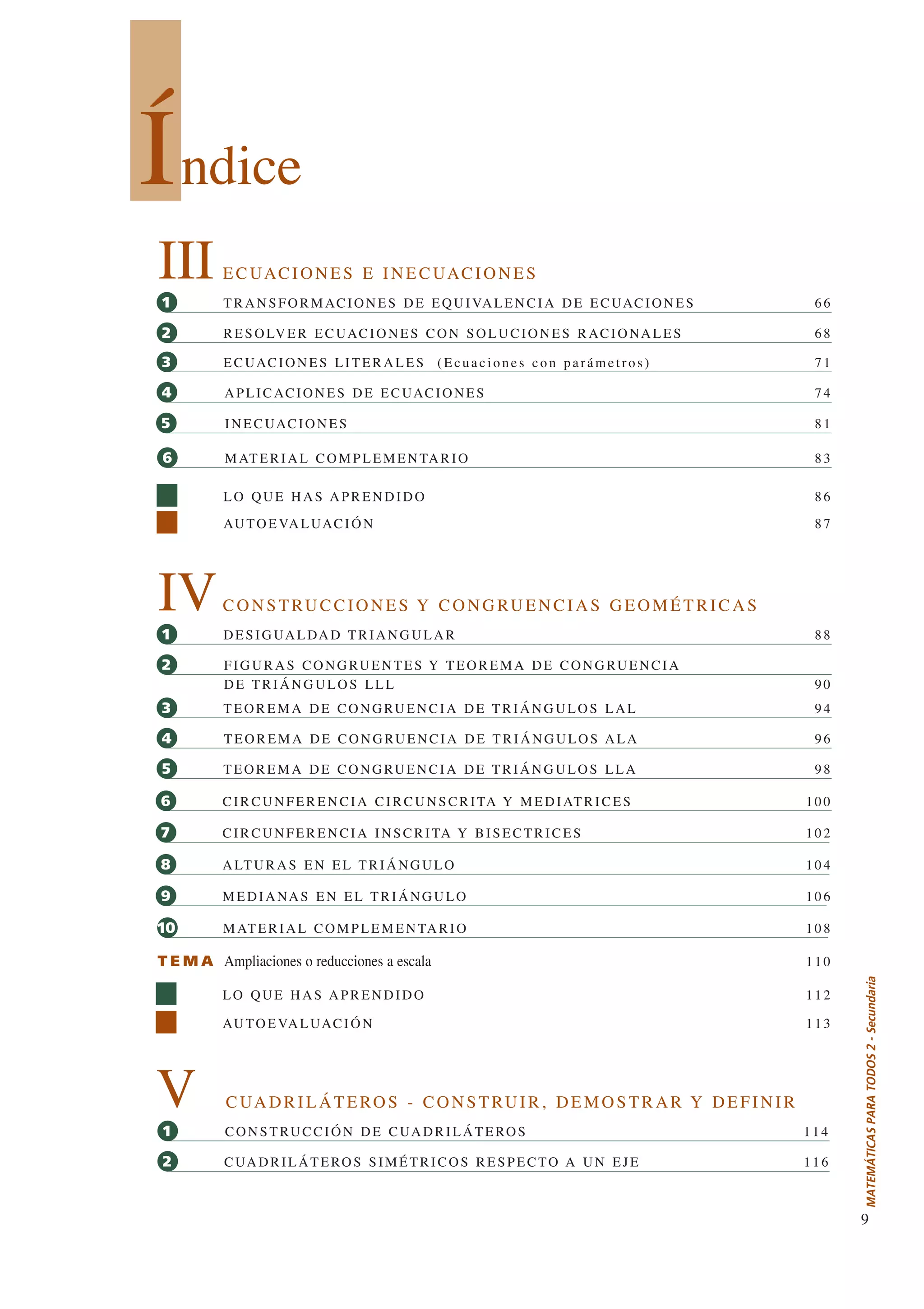 Indice Def Matemáticas para Todos 2do Sec Indice | PDF
