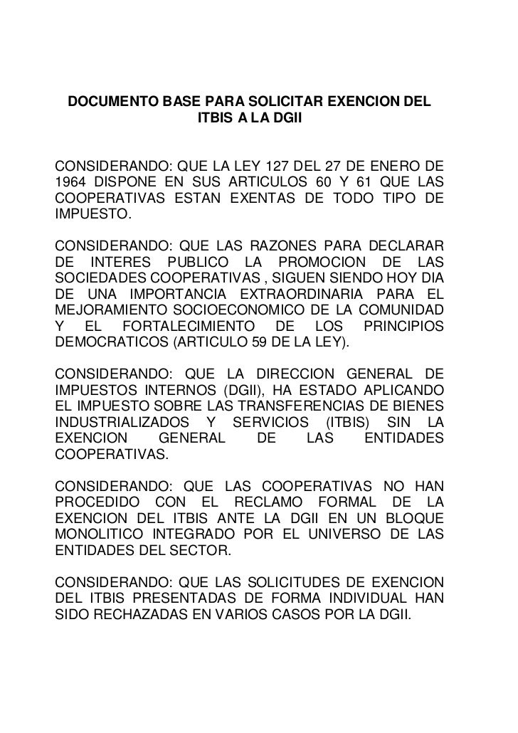 2 documento base para solicitar exencion del itbis a la dgii