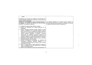 tratada.
El Reglamento de la presente Ley establecerá el procedimiento para
iniciar un expediente administrativo en cada caso y en el que conste los
diferentes grados de peligrosidad.
Artículo 13.- Actos prohibidos en contra de animales domésticos y Las conductas prohibidas en el presente artículo, permiten una
de compañía.- Se consideran actos prohibidos en contra de animales protección integral del animal doméstico y de compañía, con el fin que
domésticos y de compañía, los siguientes:                                se cumpla efectivamente el objeto de la presente Ley.
 a) Abandonar al animal en lugares públicos o privados;
 b) Permitir que deambulen sin la debida supervisión de un
    responsable;
 c) Practicar mutilación incluyendo cualquier extracción de tejido
    sensitivo o interferencia con la estructura muscular u ósea del
    animal, salvo que sea con el propósito de brindarle tratamiento
    veterinario o de su esterilización y sea efectuado por una o un
    médico veterinario asegurando la anestesia y posterior
    convalecencia sin sufrimiento innecesario. También si es
    practicada como parte de un procedimiento científico autorizado
    conforme lo dictado en la presente Ley en materia de vivisección;
 d) Administrar cualquier sustancia venenosa o tóxica o, provocar
    deliberadamente que el animal la injiera;
 e) Permitir la reproducción indiscriminada, sin considerar sus
    características anatómicas, genéticas, psíquicas y de
    comportamiento que pudieran poner en riesgo la salud y bienestar
    de la madre y/o sus crías;
 f) Donar, en calidad de premio, reclamo publicitario, recompensa o
    regalo de compensación por otras adquisiciones de naturaleza
    distinta a la transacción onerosa;
 g) Vender o donar a laboratorios o clínicas para experimentación, sin


                                                                         8
 