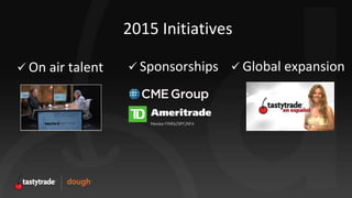  On air talent Sponsorships Global expansion
2015 Initiatives