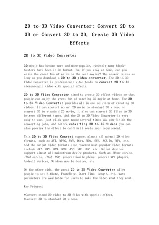 2 d to 3d video converter