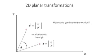 rotation around
the origin
How would you implement rotation?
 