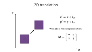 2D translation
What about matrix representation?
 