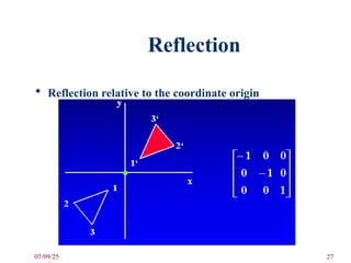 Reflection
 Reflection relative to the coordinate origin
07/09/25 27
 