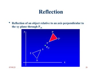 Reflection
 Reflection of an object relative to an axis perpendicular to
the xy plane through Prfl
07/09/25 28
 