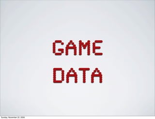 GAME
DATA
Sunday, November 22, 2009
 
