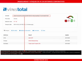 MALICIOUS THREATS, (IN)SEGURIDAD VULNERABILITIES Y ATAQUES AND DE DEFENSES I.M. EN ENTORNOS IN WHATSAPP CORPORATIVOS 
AND MOBILE I.M. PLATFORMS 
CONECTACON SHMOOCON 2014 
2014 
 