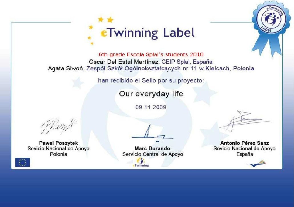 E Twinning Certificate 2010 E Twinning Certificate 2010