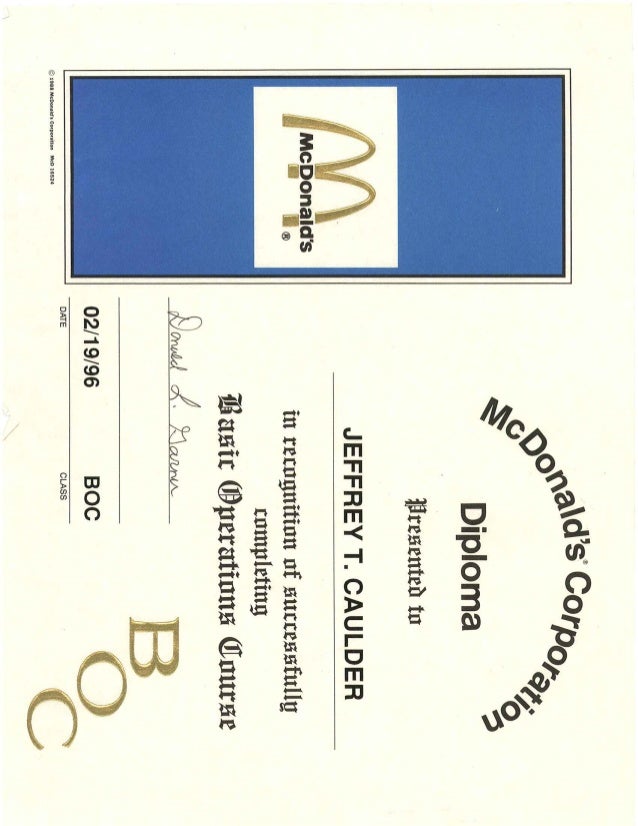 McDonalds Certificates McDonalds Certificates