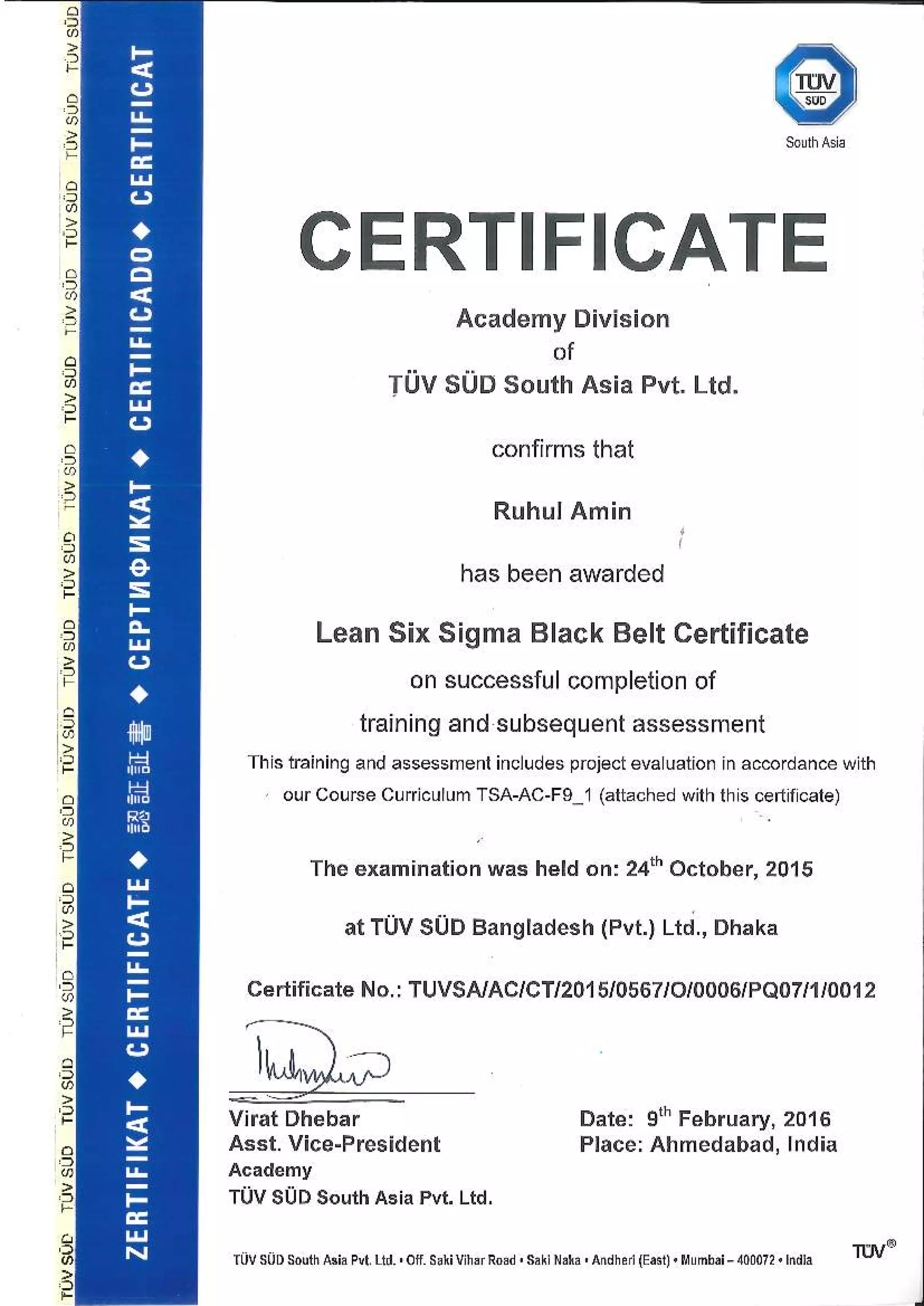Lean Six Sigma Black Belt Certificate | PDF