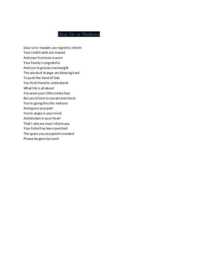 Dear Sir Or Madame