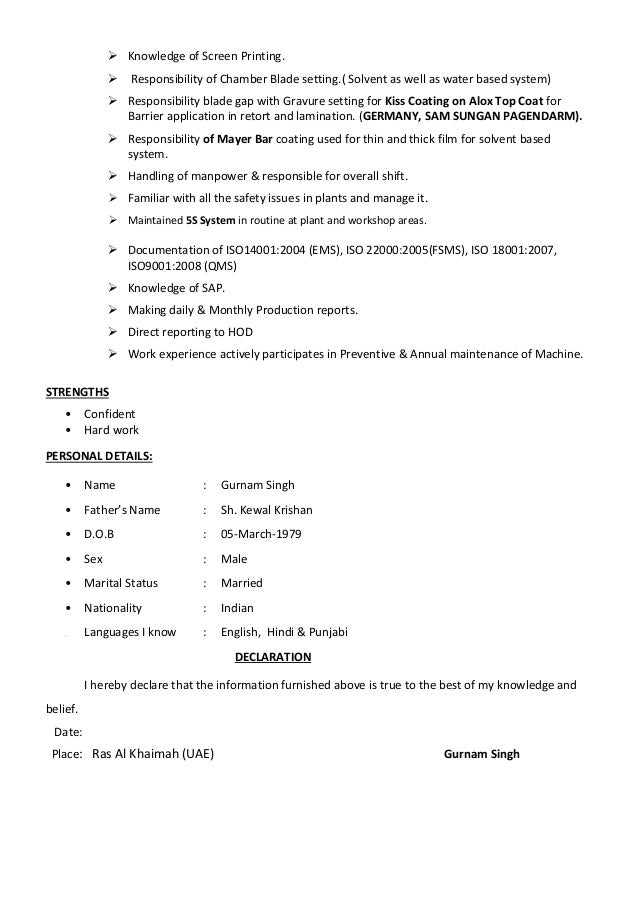 Resume (Sr. Coating Operator)