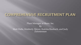 Plant Manager at Share, Inc.
By
Matt Halle, Kimberly Meyer, Katrina Raubuch, and Judy
Zimmerman
 