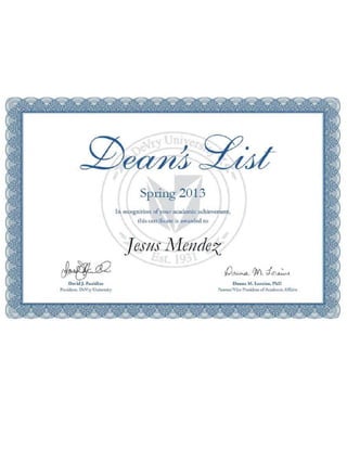 Deans List Award (Spring 2013)