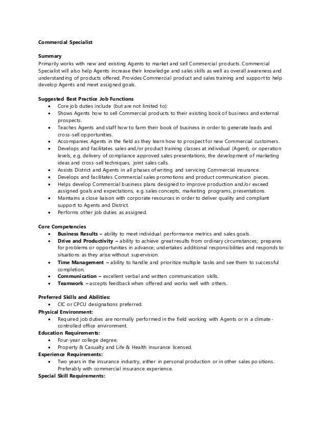 Commercial Specialist