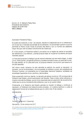 Última carta de Puigdemont a Rajoy