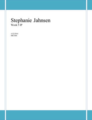 Stephanie Jahnsen
Week 5 IP
12/22/2014
MKT680
 