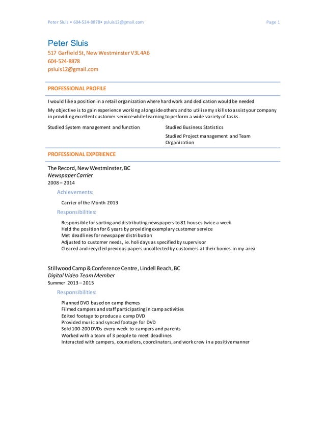 Peter Sluis Resume PDF - Peter Sluis Resume 1 638 