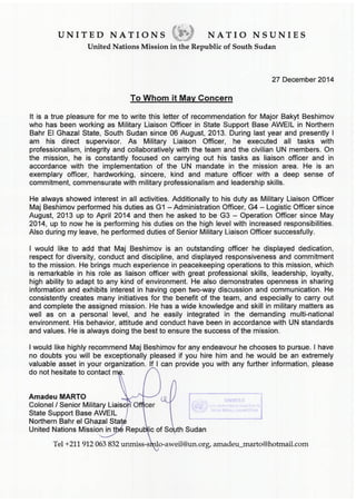 Recommendation letter from Col Amadeu Marto - SMLO