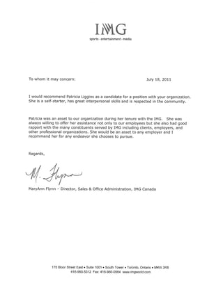 Letter of recommendation from IMG