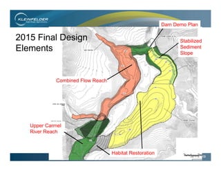 13
Combined Flow Reach
Habitat Restoration
Upper Carmel
River Reach
Dam Demo Plan
Stabilized
Sediment
Slope
2015 Final Design
Elements
 