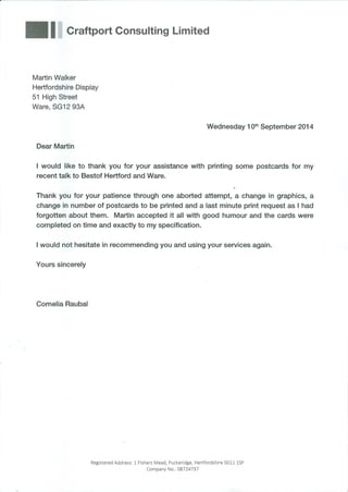 Craftport Consulting Testimonial Sept 2014