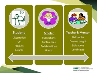 Student
Dissertation
CV
Projects
Awards
Scholar
Publications
Conferences
Collaborations
Grants
Teacher& Mentor
Philosophy
Courses taught
Evaluations
Certificates
 
