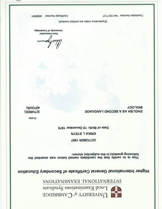 HIGCSE Certificate