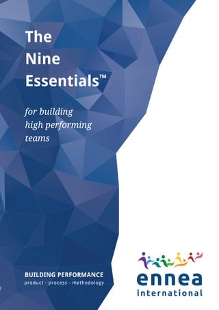 BUILDING PERFORMANCE
product - process - methodology
The
Nine
Essentials™
for building
high performing
teams
 