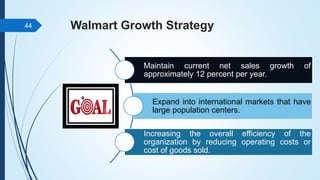 Walmart Growth Strategy
Maintain current net sales growth of
approximately 12 percent per year.
Expand into international ...