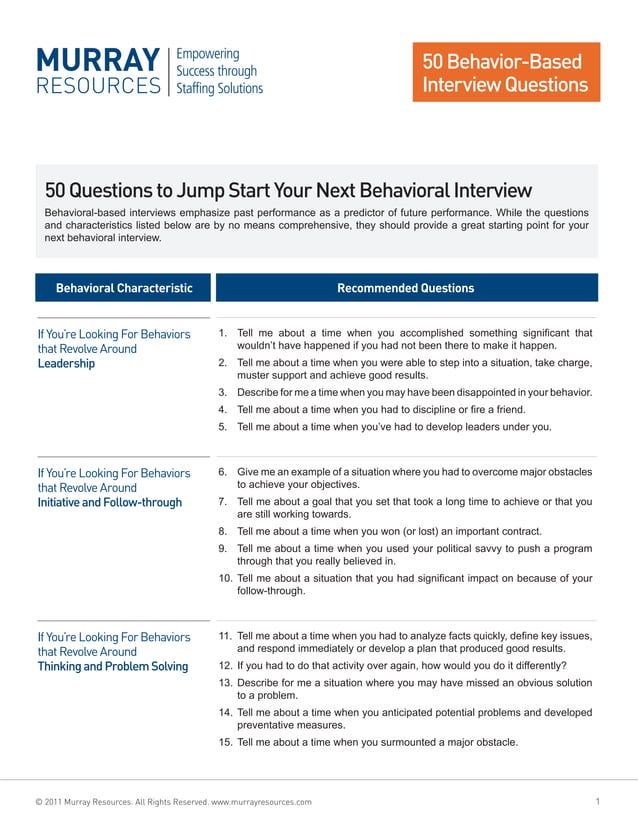 50-Behavior-Based-Interview-Questions | PDF