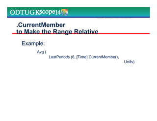 .CurrentMember
to Make the Range Relative
Example:
Avg (
LastPeriods (6, [Time].CurrentMember),
Units)
Marketing Technologies Group | www.mtgny.com
 