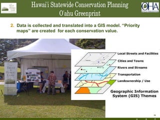 H R A
19
© Copyright 2004 The Trust for Public Land
2. Data is collected and translated into a GIS model. “Priority
maps” are created for each conservation value.
 
