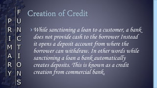 ›While sanctioning a loan to a customer, a bank
does not provide cash to the borrower Instead
it opens a deposit account f...