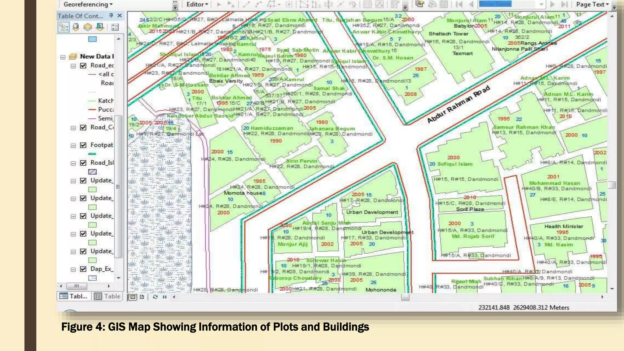Figure 4: GIS Map Showing Information of Plots and Buildings
 