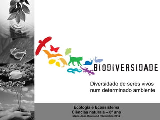 Diversidade de seres vivos
            num determinado ambiente


 Ecologia e Ecossistema
Ciências naturais – 8º ano
Maria João Drumond / Setembro 2012
 