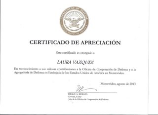 Certificate of Appreciation from U.S Embassy