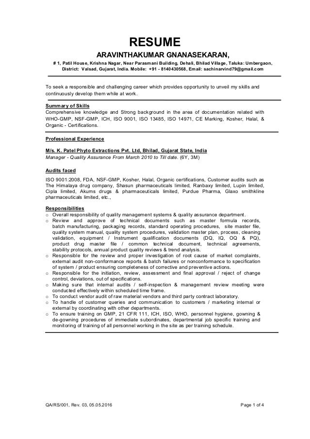 quality assurance resume
