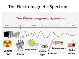The Electromagnetic Spectrum Gamma rays X-rays ultraviolet Infrared Visible light Microwaves Radio waves 